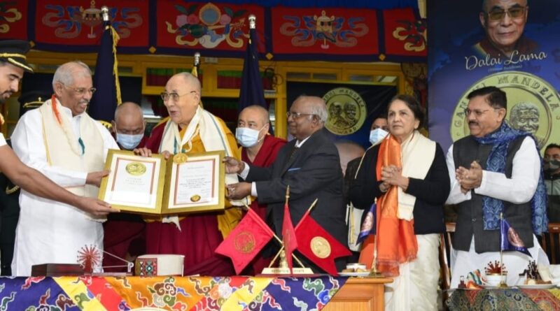 Governor felicitates His Holiness Dalai Lama with Gandhi Mandela Award HIMACHAL HEADLINES