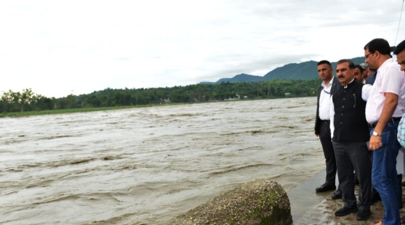 Sukhu taking stock of flood-hit areas at Nadaun HIMACHAL HEADLINES