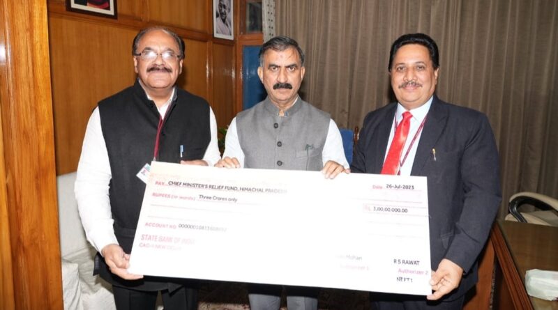 Rs. 3 crore donation by NHPC towards CM Relief Fund HIMACHAL HEADLINES