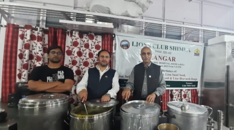Lions Club Shimla organized langar at Kamla Nehru Hospital HIMACHAL HEADLINES